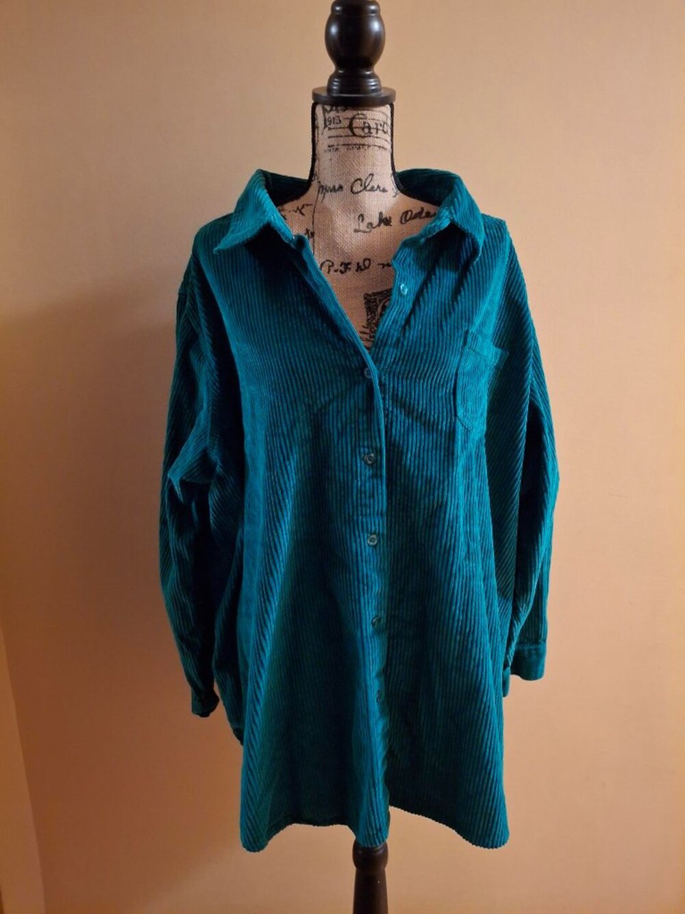 Turquoise Woman Within Corduroy Button Down Shacket Barn Jacket Size 3X